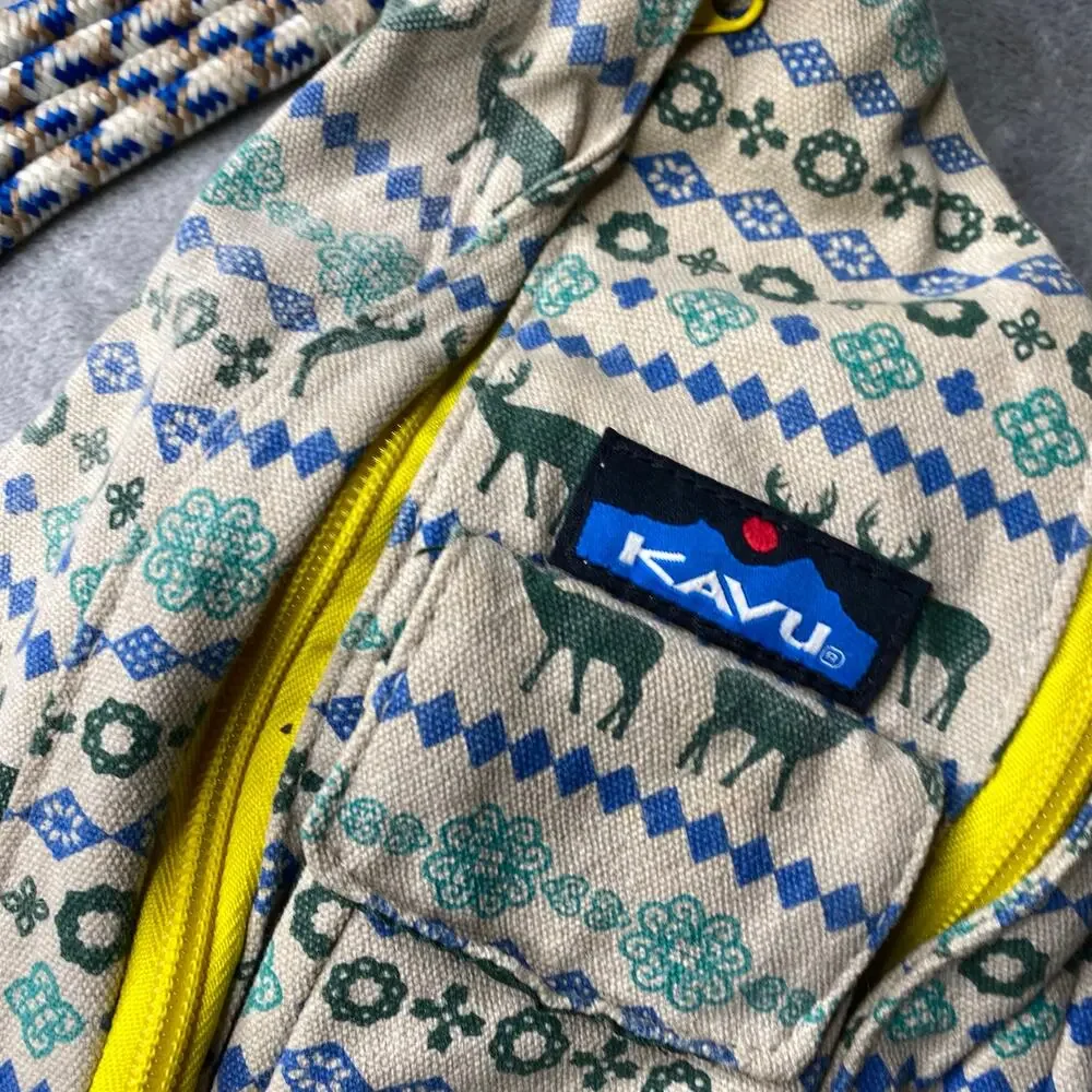 KAVU Original Rope Sling Bag Crossbody Swedish Scandinavian Deer Green/Begie